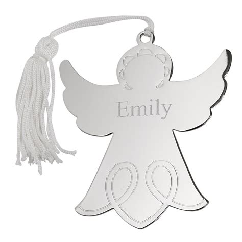 Personalized Silver Angel Christmas Tree Ornament With White Tassel