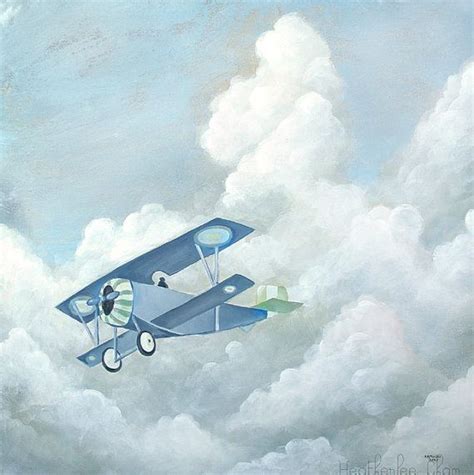 Plane Painting Print 8x8 Airplane In The Sky With Clouds Etsy