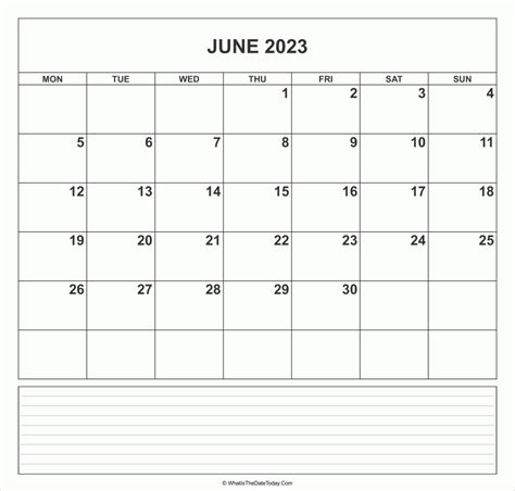 Calendar June 2023 With Notes Whatisthedatetodaycom