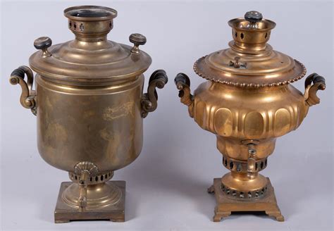 Lot Pair Of Brass Russian Samovars