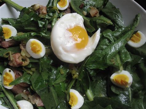2 Perfect Brunch Dandelion Greens Salad With Bacon Spring Garlic And Soft Boiled Egg
