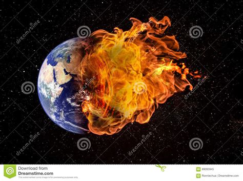 Planet Earth In Outer Space Engulfed In Flames Stock Image Image Of