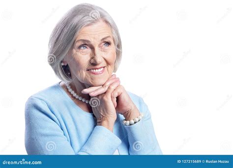 beautiful senior woman posing on white background stock image image of attractive posing