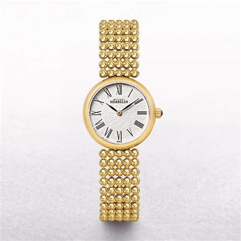 ladies michel herbelin perle gold plated watch with round dial