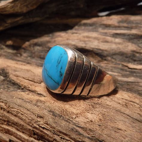 Large Mens Ring Mexico Sterling Silver Mens Turquoise Ring Heavy