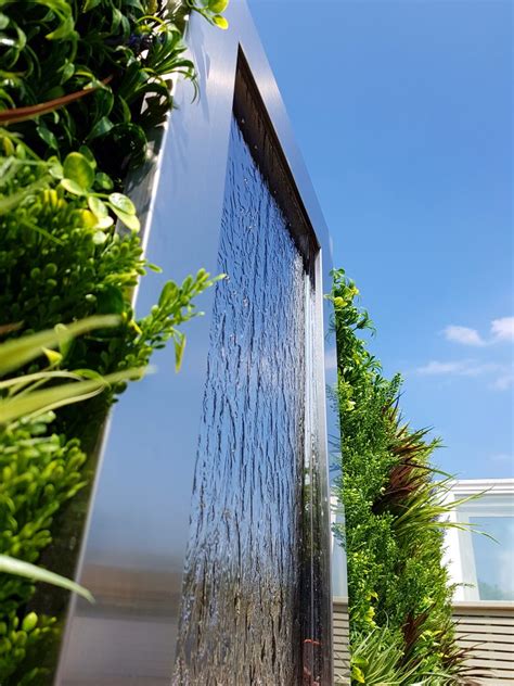 Stainless Steel Water Feature With Artificial Green Wall Artificial