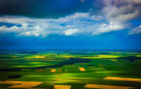 Aerial Photo Of Greenfields During Cloudy Day Hd Wallpaper Wallpaper