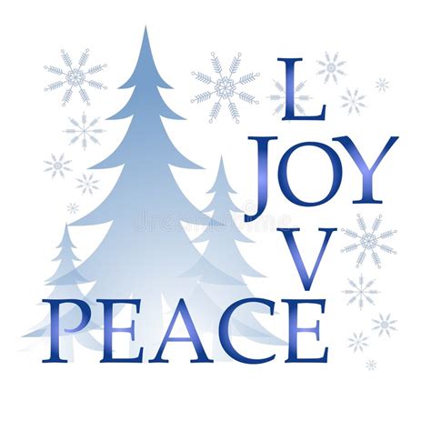 Love Joy Peace Christmas Card With Tree And Snow Stock Illustration