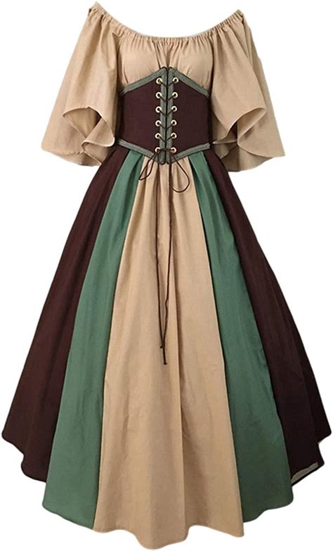 boiyi women medieval costume square collar bundle waist renaissance vintage retro dress with