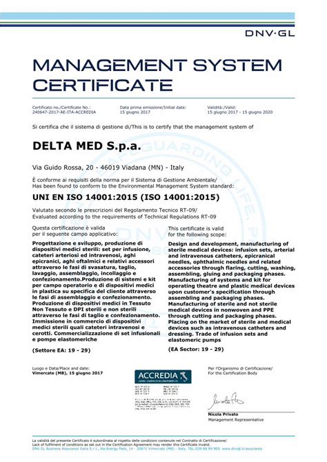 Pdf Management System Certificate Ambientale · Uni En Iso 14001