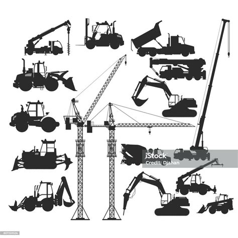 stock ilustrace siluety stavebních vozidel stáhnout obrázek nyní silueta podsvícení bagr