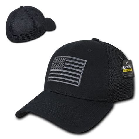 Black Usa Us American Flag Tactical Operator Mesh Flex Baseball Fit Hat