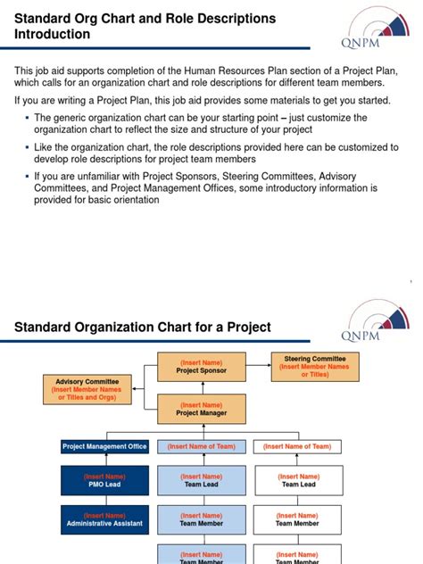 Standard Org Chart And Role Descriptions Project Management Risk