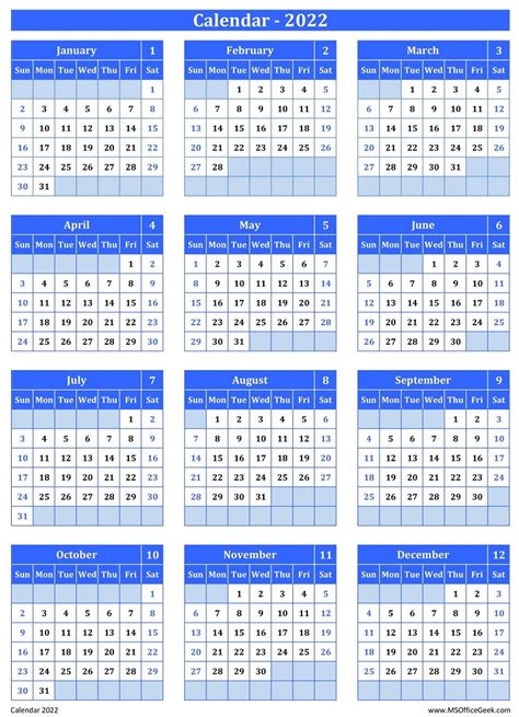 Ready To Use Printable Calendar 2022 With Us Holidays Msofficegeek