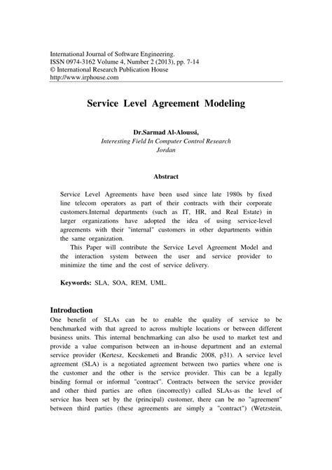 service level agreement modeling