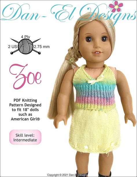 Dan El Designs Zoe Doll Clothes Knitting Pattern 18 Inch American Girl Dolls