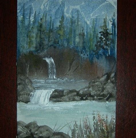 Aceo Art Painting Original Watercolour Waterfall Ref 568 Painting