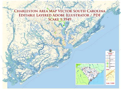 Charleston South Carolina Us Map Vector Exact City Plan