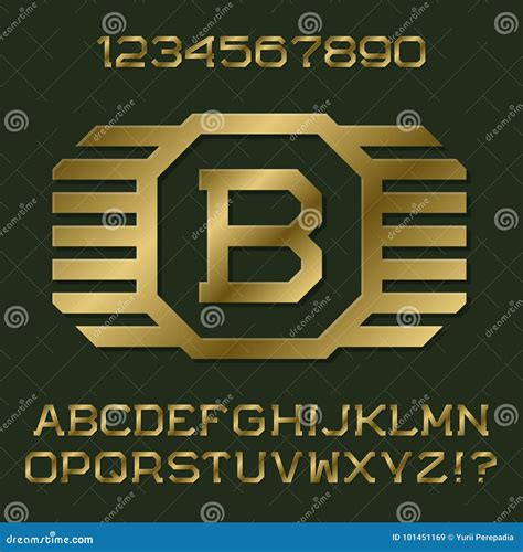 Golden Angular Letters And Numbers With Initial Monogram Stock Vector