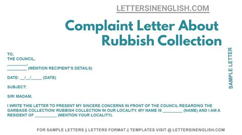 Complaint Letter About Rubbish Collection Sample Letter Complaining