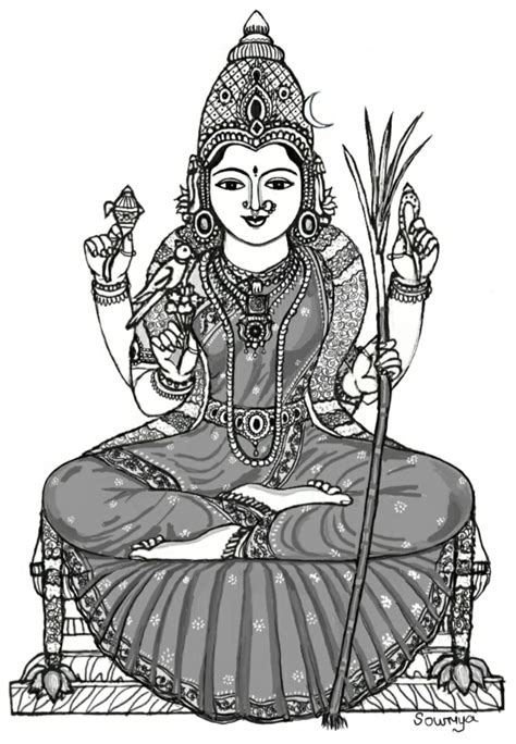 Glorious Kamakshi Amman Drawing By Sowmya Sage Of Kanchi Ancient