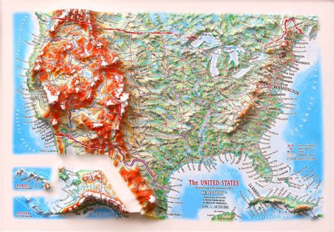 United States 3d Raised Relief Map T Size 12 Inch X 9 Inch