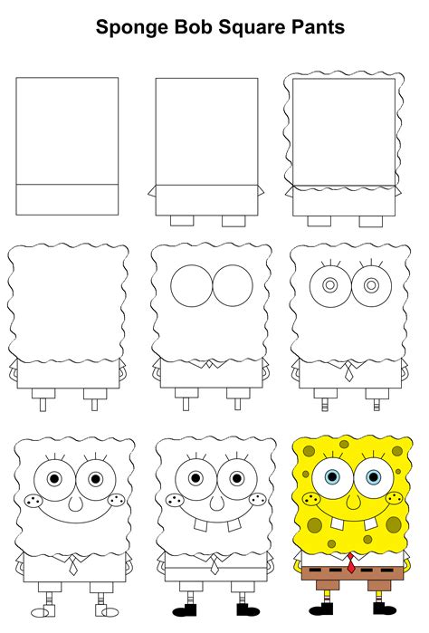 This style is best suited for drawing characters that originally appeared in cartoons. SpongeBob SquarePants step-by-step tutorial. | Spongebob ...