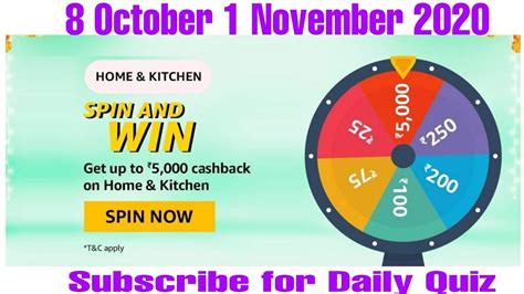 Amazon Spin And Win Quiz Answers Today 8th October 2020 Win 5000