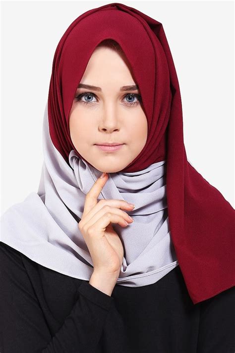 Jilbab Pashmina Merah Marun Voal Motif