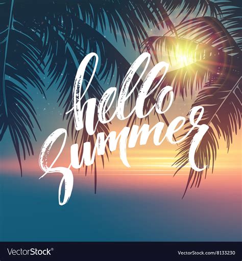 Hello Summer Background Tropical Palm Leaves Vector Image