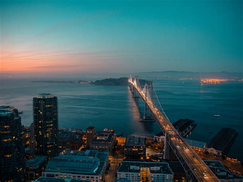 Desktop Wallpaper Night City Bridge Aerial View Hd Image Picture