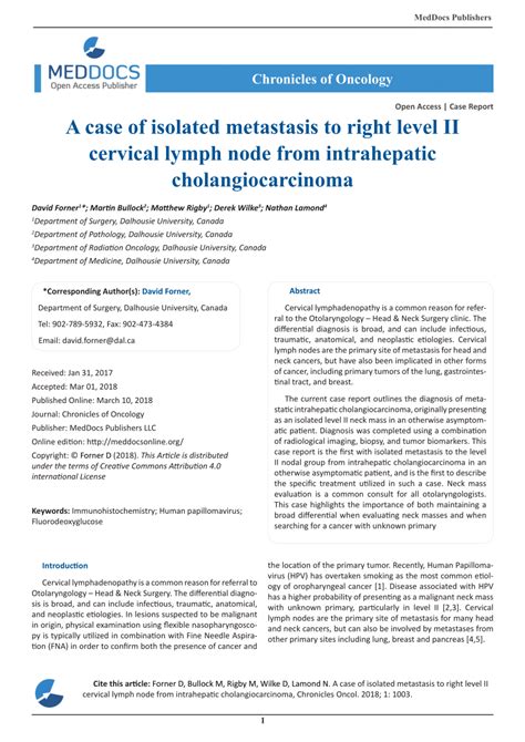 Pdf A Case Of Isolated Metastasis To Right Level Ii Cervical Lymph