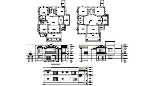 Housing Bungalow Drawings 2d View Elevation Plan Dwg Autocad File Cadbull