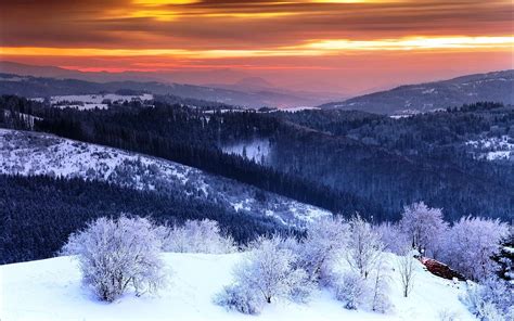 Winter Valley Snow Mountains Nature Landscape Sky Clouds Trees