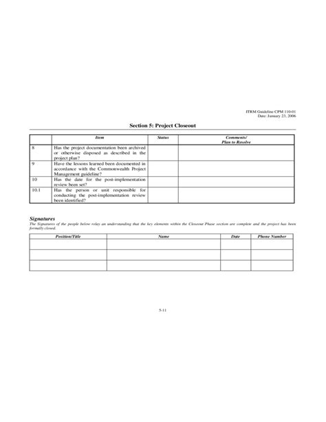 Project Closeout Template Virgina Free Download