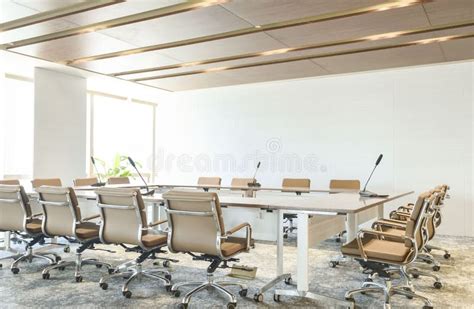 Conference Room Interior In A Minimalistic Design And Nude Colors Stock