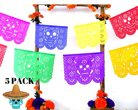 Large Paper Day Of The Dead Banners 5 Pack Halloween Banners Etsy