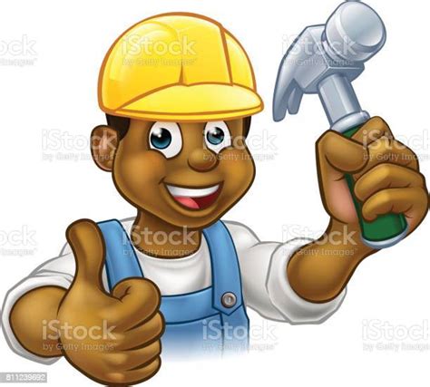 Black Handyman Cartoon Character Stock Illustration Download Image