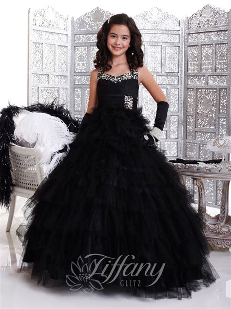 Black Ball Gown Tulle Floor Length Flower Girl Dresses Childrens