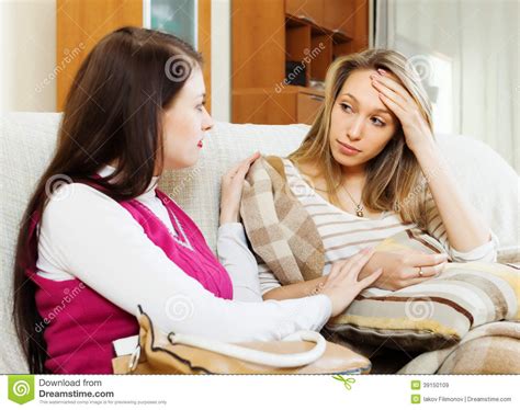 Young Woman Comforting Sad Friend Stock Image Image Of Becalm