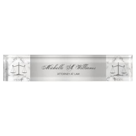 Elegant Marble And Silver Scales Of Justice Lawyer Desk Name Plate Zazzle
