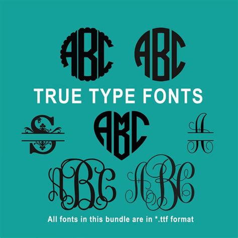 True Type Monogram Font Bundle For Cricut Design Space And Silhouette