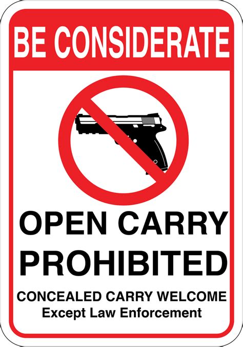 Be Considerate Open Carry Prohibited Sign Wise