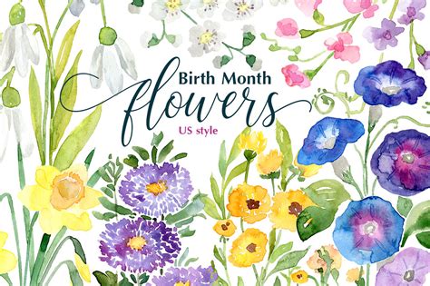 Watercolor Birth Month Flowers By Watercolorflowers Thehungryjpeg