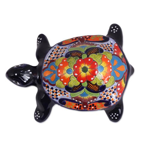 Hand Painted Ceramic Turtle Sculpture From Mexico Cute Turtle Novica