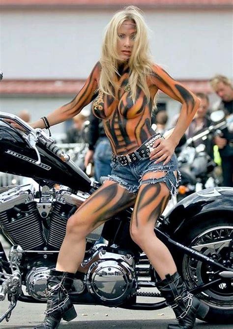 Body Paint Woman In Car Biker Events Chicks On Bikes Hell Girl