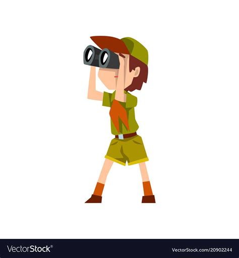 Boy Scout Character In Uniform With Binoculars Vector Image On