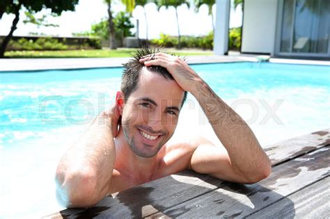 Portrait Of Smiling Guy In Swimming Stock Image Colourbox