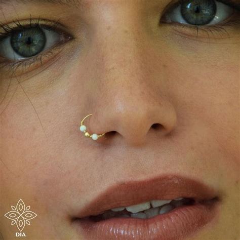 Nose Ring Extra Tiny Thin Nose Ring Solid Gold Opal Nose Etsy Israel
