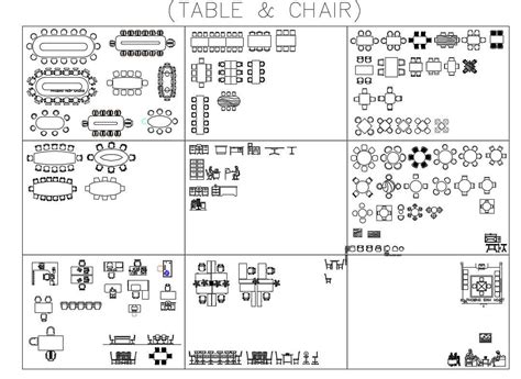 Creative Multiple Table And Chair Blocks Cad Drawing Details Dwg File